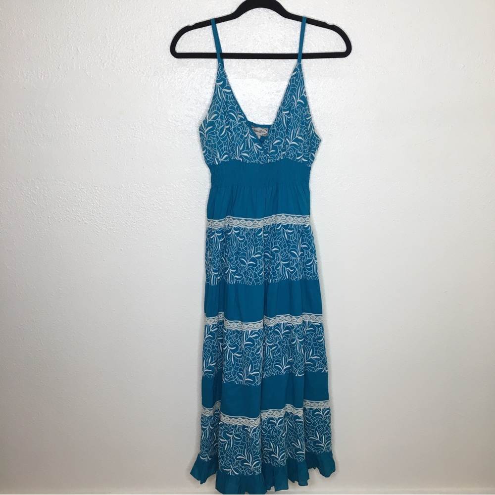 Mint Green Lace Trim Spaghetti Strap Midi Dress L